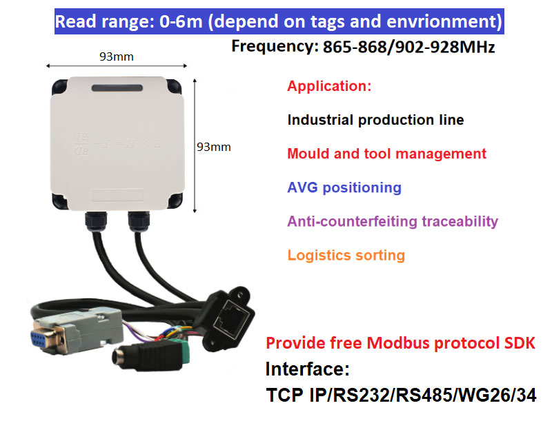 RFID Industrial Reader Modbus connected PLC UHF RFID 915M all-in-one production line management 8