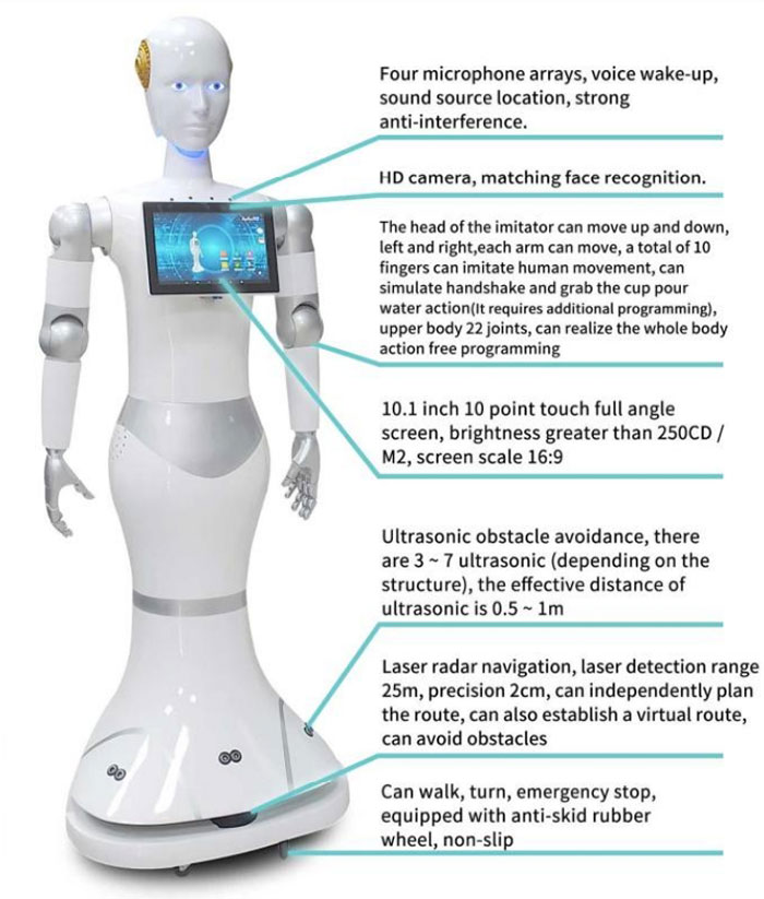 RFID Humanoids Comercial Advertising Smart Intelligent AI Reception Robot for Library Restaurant Hotel Mall 2